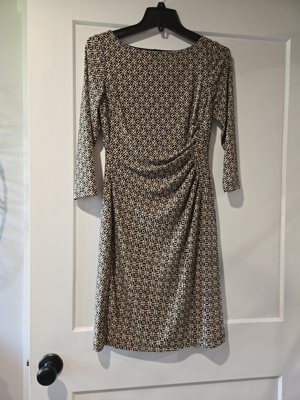 Lauren Ralph Lauren Black and Tan Geometric Long-Sleeve Dress